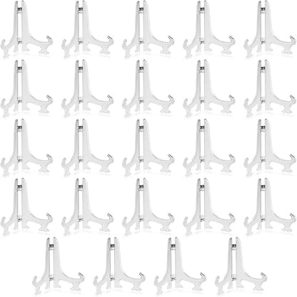 Juvale Clear Mini Easels for Place Cards - 4-Inch Clear Plastic, Pack of 24 - Easels for Pictures - Picture Holders for Tables