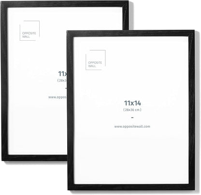 Opposite Wall - 11x14 in - Black Solid Oak Wood Picture Frame - Lightweight, Versatile & Shatterproof - Wall Hanging Poster or Photo Frame - Wall Decor for Office, Gallery & Home - 2 Pack