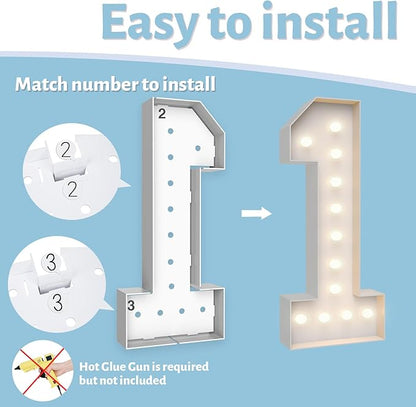 4FT Marquee Light Up Numbers 1,Party Decoration Large Marquee Light Up Letters with Weighted Water Bag,Pre-cut Foam Board Set Can Be Used for Birthdays,Weddings,Baby Anniversaries