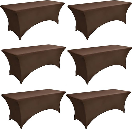 6-Pack 6ft Spandex Table Covers for Rectangle Standard Folding Tables - Wrinkle Resistant Stretch Tablecloths - Ultimate Fitted Table Protector for Parties, Trade Shows, Wedding