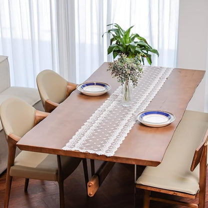 Inicia Table Lace Runner 12×70 inch Embroidered for Holiday Wedding Picnic Daily Dinner Tables White Decor (Polyester, 12"×70" (31cm×180cm))