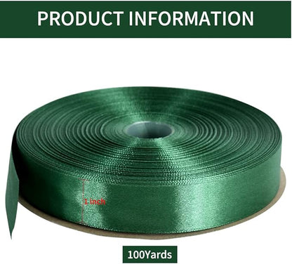 TONIFUL 1 Inch x 100yds Christmas Green Satin Ribbon, Thin Solid Color Satin Ribbon for Gift Wrapping, Crafts, Hair Bows Making, Wedding Party Decoration, Invitation Cards, Floral Bouquets, Christmas