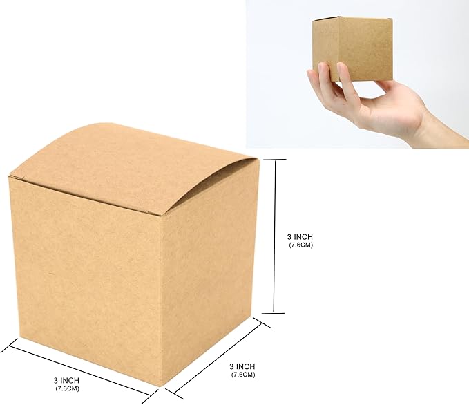 25 Pcs Brown Paper Gift Boxes, Small Candy Treat Boxes Bulk, 3x3x3 inch Gift Box with Lids for Party Favors, Birthday Gifts, Wedding Gifts