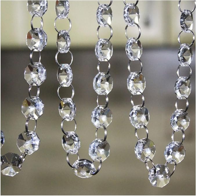 16FT Clear Crystal Glass Garland Strands,Hanging Chandelier Bead Chain,Hanging Ornament String Decorations for Centerpiece,Christmas Tree,Wedding, Party,Celebration