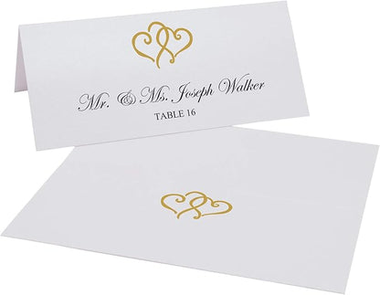 Linked Hearts Place Cards, Gold (Choose Color), Set of 25, Pre-cut and Scored - Wedding, Party, Dinner, and Special Events - Made in the USA