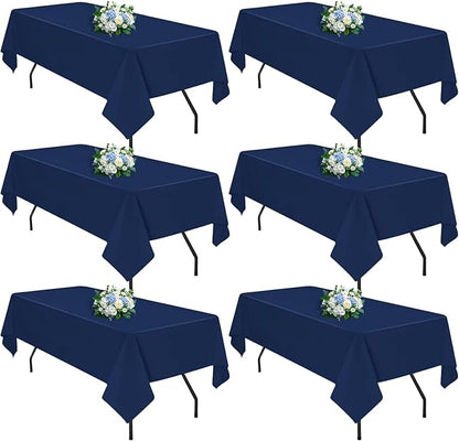 Navy Blue 6 Pack Polyester Table Cloth 60 x 126 Inch, Rectangle Tablecloths for 6 Foot Tables Washable Table Cloth for Party Wedding