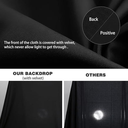 10X20ft Black Photo Backdrops for Photography, LCUIRC Two Rod Pocket Backdrops Curtain for Parties, Polyester Fabric Background with 4 Clamps for Product Protrait Photoshoot or Parties Decoration