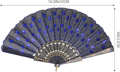 QIRMIZI 10 Pack Fabric Folding Handheld Fans, Perfect for Weddings, Parties, and Dancing,Royal Blue
