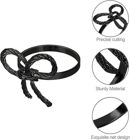 Pack of 6 Napkin Rings Alloy Hollow Out Flower Napkin Holder Dinning Table Napkin Ring for Dinner Parties Wedding Banquet Table Setting Family Gatherings Table Decor（Black，6）