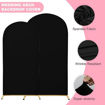 Wedding Arch Covers Arch Backdrop Cover Arch Stand Covers 7.2FT 6.6FT 6FT Set of 3 Arch Cover Spandex Fabric Stretchy Backdrop for Wedding Birthday Party Decoration Baby Shower (Black, Cover Only)