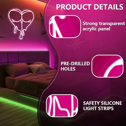 Pink Peach Neon Sign,Lady LED Light Sign for Backdrop,Melting Heart Wall Art Decor for Bar Pub Store Bedroom Club Party Man Cave,Gift for Men Women USB Powered（15"*12.6"）