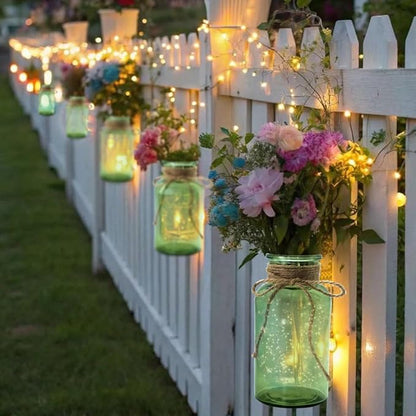 Vintage Glass Flower Vase，6 Pack Green Farmhouse Glass Centerpiece Vases Mason Jars for Weddings, Parties & Home Decor Bulk (6,Green)