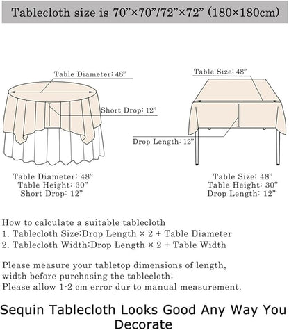 ShinyBeauty 72x72 Inch Square Sequin Tablecloth Overlay - Lavender Shimmer Wedding Table Cover for Cocktail Party, Light Purple Sparkling Cake Table Decoration