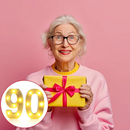 90th Birthday Decorations for Women Men,Happy 90 Birthday Decorations for Centerpieces Table,90 Light Up Numbers Sign Led for Party Backdrop Wall Decor for Wedding Anniversary Home