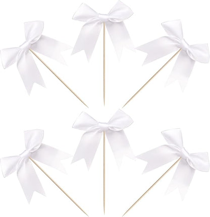 24 PCS Bow Cupcake Toppers Bowknot Cake Toppers Bow Cupcake Picks Bowknot Birthday Party Decorations Bow Cake Dessert Picks for Wedding Bridal Engagement Baby Shower Birthday Party Supplies White