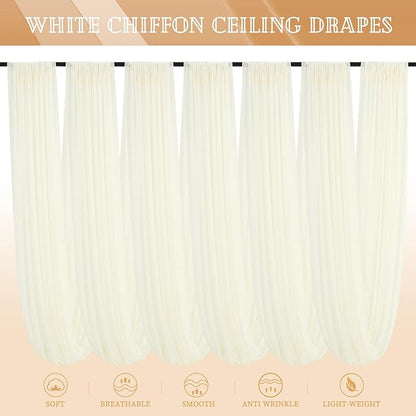 6 Panels Ivory Ceiling Drapes for Wedding 5ftx30ft Sheer Drapery Chiffon Fabric Arch Draping Curtains for Party Ceremony Birthday Baby Shower Reception Stage Ceiling Decorations