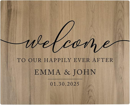 Andaz Press Personalized Large Wooden Welcome Sign for Wedding Rustic Welcome Sign 16" x 20" Custom Names Happily Ever After Wedding Signage English Oak MDF Wood Finish Reception Indoor Outdoor Signs