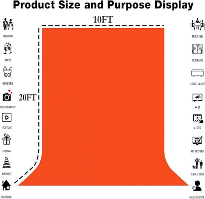 10x20FT Large Orange Screen Backdrop for Photography Solid Color Photoshoot Background High Density Portrait Screen for TV Recording Photo Video Studio Art Props