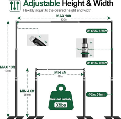 FUDESY Pipe and Drape Backdrop Stand Kit, 10x10ft Heavy Duty Backdrop Stand Adjustable Background Frame with Metal Base for Photography Wedding Parties Events Decoration, Black