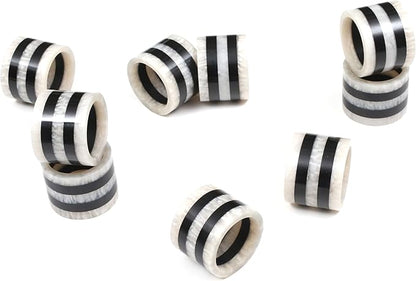 12-Pcs Epoxy Resin Napkin Rings - Handmade Elegant Napkin Holders for Table Décor, Dining, Weddings, Holidays & Special Events - Durable & Lightweight, Easy to Clean (Black White) - CLEENTABLE