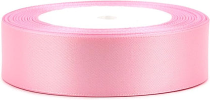Pink Solid Satin Ribbon 1 Inch 25 Yards Solid Polyester Fabric Ribbon for Gift Wrapping Wedding Christmas Baby Shower Birthday Party Decoration Handmade Immortal Flower Craft