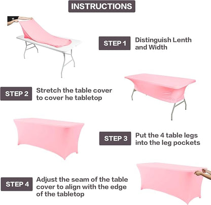 IVAPUPU 2 Pack 6FT Table Cloth for Rectangular Fitted Events Stretch Pink Table Covers Washable Spandex Tablecloth Protector for Party, Wedding, Cocktail, Banquet, Festival