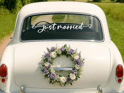 Just Married Car Decal – Wedding Bumper Sticker for Newlyweds, Unique Wedding Car Decoration (28 x 4.7 Inch)