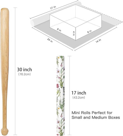 RUSPEPA Floral Wrapping Paper Roll for Women Girls, Mini Roll, Elegant Wild Flower Design Gift Wrap Paper Perfect for Birthdays, Bridal Shower, Spring, Wedding, Mother's Day, 17 Inch x 16.4 Feet