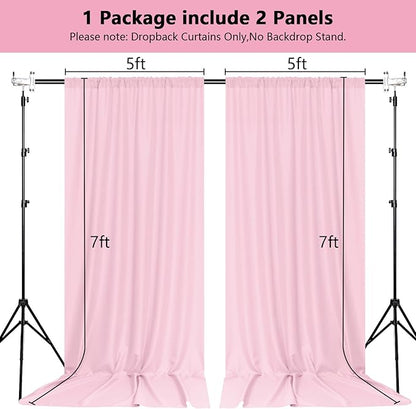 MEETSKY Pink Backdrop Curtain for Parties Rod Pocket Pink Curtains Photography Backdrop Drapes Privacy Fabric Decoration for Birthday Party Gril Baby Shower Home Decor, 5ft x 7ft, 2 Panels