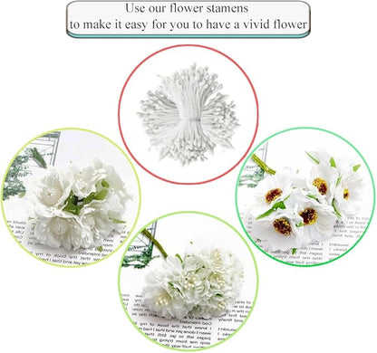 HAHIYO 700Pcs 3mm White Matte Double Head Flower Stamen Pistil for Flower Making Scrapbook Decoration - Handmade Artificial Flowers Pistil Matt-Like Floral Stamens Flowers Pollen Stamen
