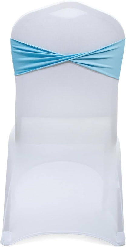 MDS Pack of 25 Spandex Chair Sashes Bows Elastic Stretch Dining Chair Bands Ties Without Slider Buckle Universal fits for Wedding Baby Shower Birthday Party Banquet Event Decoration - Blue