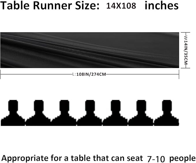 6Pack 9ft Chiffon Table Runner 14x108 Inch Sheer Romantic Table Runner for Wedding Birthday Party Bridal Shower Outdoor Decoration-Black
