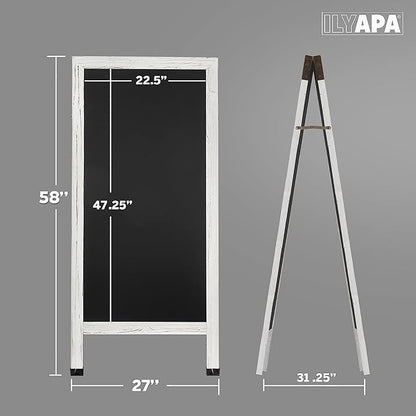 Ilyapa A-Frame Chalkboard Sidewalk Sign - 58 x 27 inches, Folding Standing Sandwich Sign – White Menu Display for Restaurant, Business, or Weddings