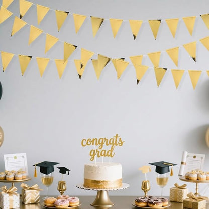 40Ft Gold Party Decoration Triangle Flag Banner Double Sided Metallic Paper Pennant Bunting Garland for Graduation Wedding Bridal Shower Birthday Bachelorette Engagement Anniversary Hen Party Supplies