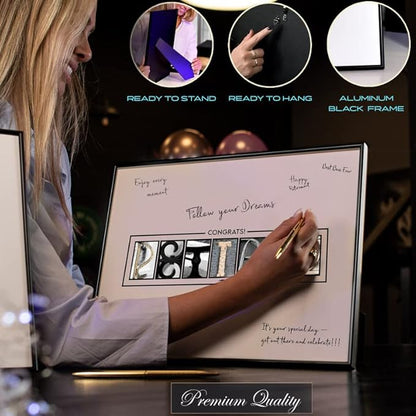 Framed Retirement Decorations Guest Book for Men 12"x16" Black Frame, Party Decor - including Gold Pen & Acrylic Glass - Happy Retirement Card Centerpieces, Retired Party Decor Gifts for Him