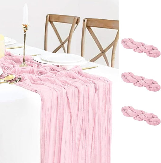 3 Pack Light Pink Cheesecloth Table Runner Gauze Table Runner Rustic Sheer Cheese Cloth 10Ft for Wedding Baby Shower Bridal Shower Sheer Boho Fall Thanksgiving Home Decor
