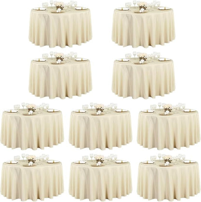 LTC LINENS 10 Pack 120 Inch Round Tablecloth Beige for 60 Inch Round Table - Bulk Round Table Cover - Washable, Wrinkle Resistant Polyester Fabric Cloth for Wedding, Party