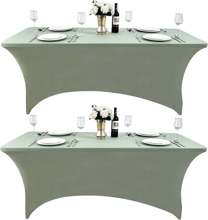 124 2-Pack 8ft Spandex Table Covers for Rectangle Folding Tables - Washable Elastic Tablecloth - Ultimate Fitted Table Protector for Parties, Banquet, and Wedding