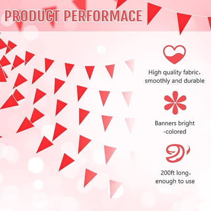 Tatuo 200 Feet Solid Pennant Banners Flags String Triangle Hanging DIY Bunting Flags Party Decorations for Grand Opening Party Banners for Kids Birthday, Shops (Red)