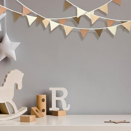 Oudain 15.5 ft Pennant Banner Flags, 2 Pcs Nursery Garland Triangle Bunting Flag Baby Banner for Nursery Decor Baby Birthday Boho Wedding Shower Party Event, Each 7.75 ft(Khaki Colors)