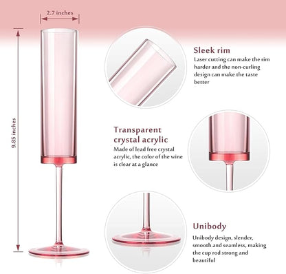 50 PCS Pink Champagne Flutes Plastic 5.4 OZ Clear Acrylic Champagne Flutes Sparkling Wine Glasses Wedding Table Decorations Reusable For Valentines Toasting Engagement Party Supplies (Pink, 50 Pack)