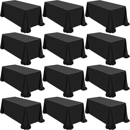 12 Pack Polyester Tablecloth 90 x 156 Inch Black Tablecloth for 8 Ft Rectangle Tables,Washable Fabric Table Covers Polyester Table Clothes for Wedding Parties Banque