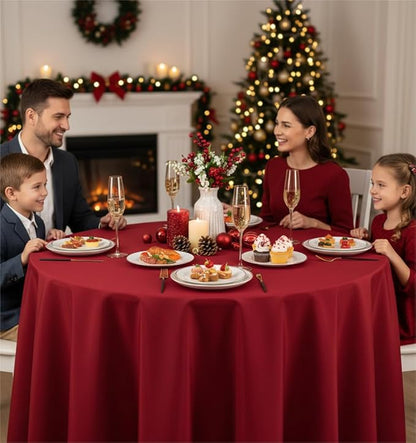 Fitable 8 Pack Round Tablecloths: Stain Resistant Wrinkle Free Circle Table Clothes, Washable Reusable Polyester Table Covers for Wedding Christmas Party Birthday Banquet Reception(Red, 120 Inch)