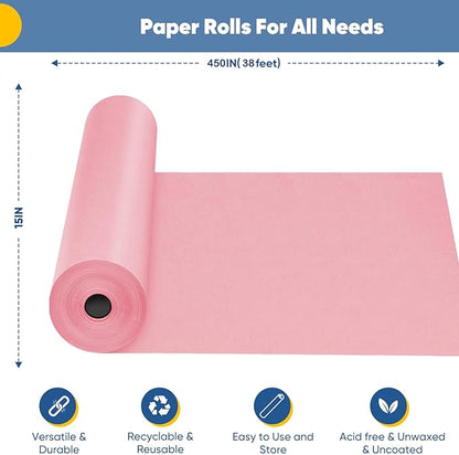 Pink Wrapping Paper 15"x450", Light Pink Bulletin Board Construction Craft Poster Color Art Coloring Decorative Paper Roll, Mother's Day Birthday Bouquet Flower Valentines Gift Wrap, Floral Supplies
