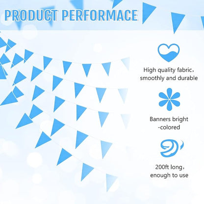 Tatuo 200 Feet Solid Pennant Banners Flags String Triangle Hanging DIY Bunting Flags Party Decorations for Grand Opening Party Banners for Kids Birthday, Shops (Blue)