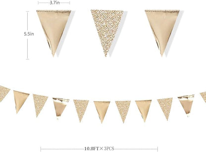 30Ft Champagne Gold Party Decorations Triangle Pennant Banner Gold Hanging Paper Flag Bunting for Graduation Wedding Birthday Bridal Shower Bachelorette Engagement Anniversary Hen Party Supplies