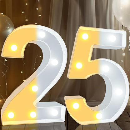 Pooqla 25th Birthday Decoration for Her Him, Decorative LED Light Up Numbers, Marquee Numbers 25 Sign for Party Backdrop 25th Wedding Anniversary Decor, Warm White and Cool White Number 25