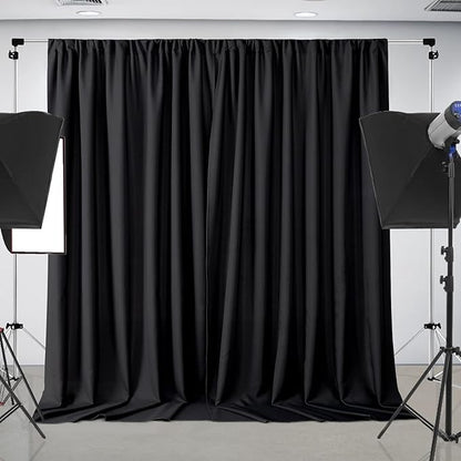 Joydeco Black Backdrop Curtain for Parties, Wrinkle Free Black Backdrop Drapes for Party Home Party, Curtains Backdrop 5ft x 8ft 2 Panels with Rod Pockets