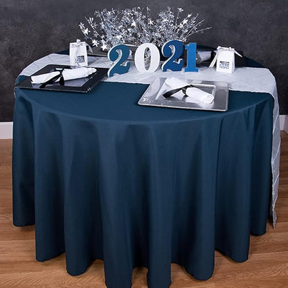 LTC LINENS 5 Pack 108 Inch Round Tablecloths Navy Blue - Great for 48 Inch Round Table Floor Length - Wrinkle Resistant Polyester Fabric Cloth for Wedding