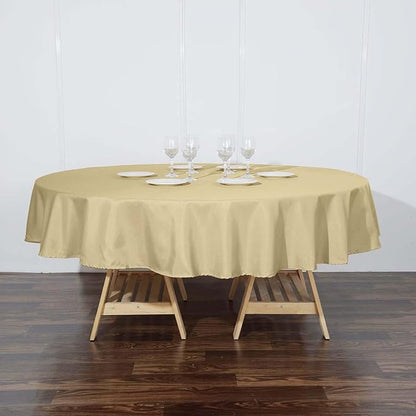 Efavormart Round Tablecloth, 90 Inch Stain & Wrinkle Resistant Washable Table Cloth, Decorative Polyester Fabric Table Cover for Banquet, Wedding, Dining- Champagne